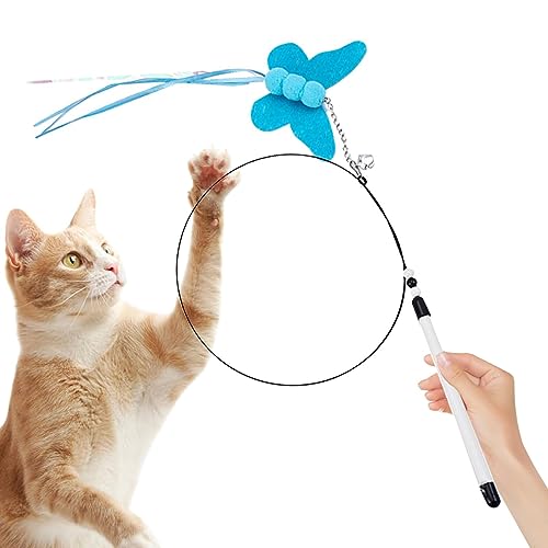 Ziurmut Katzen-Teaser-Zauberstab-Spielzeug - Zauberstab Interaktives Spielzeug mit Schmetterlingen - Flexible Kätzchen-Angelrute aus Stahldraht mit Glocke für lustiges Jagen und Trainieren