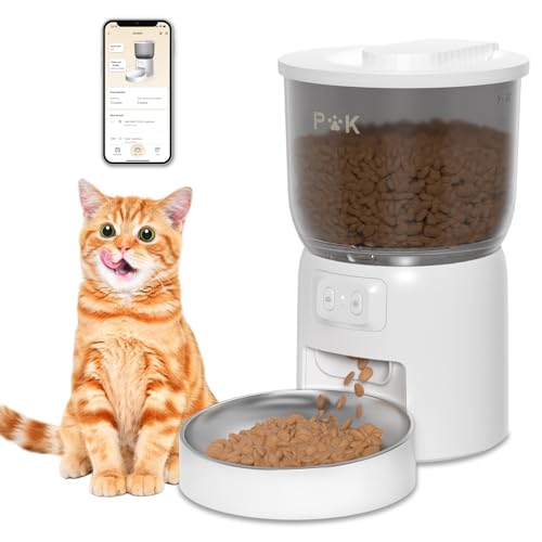 PUPPY KITTY Futterautomat Katze 2 4G WiFi Automatischer Futterspender mit Edelstahlnapf Drehverschluss-Deckel App-Steuerung bis zu 15 Portionen und 10 Mahlzeiten pro Tag 3L