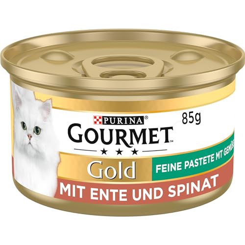  PURINA Gold Feine Pastete mit Gemüse Katzenfutter nass mit Ente und Spinat 12er Pack 12x 85g