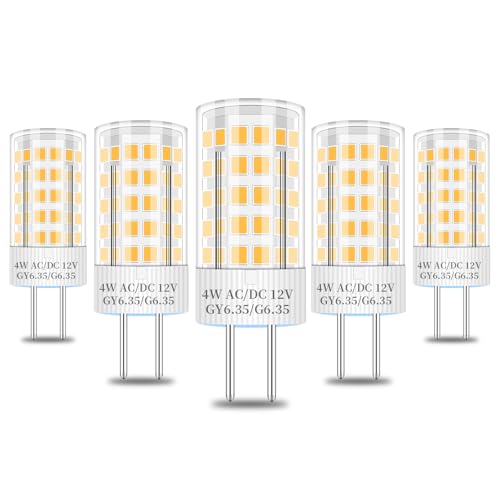 ASAIHKUN GY6.35 LED Lampe 4W Ersetzt Halogen 35W 40W 50W 12V Warmweiß 3000k Led Lampe Bi-Pin Sockel JC Typ G6.35 Led Steckbirnen 12V 400LM für Schreibtischlampen Tischlampen 5er Pack