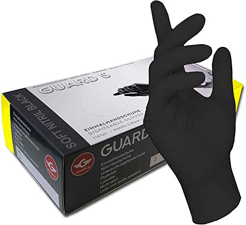 200 Stck - Einweghandschuhe von GUARD 5 - Schwarze Nitril-Handschuhe puderfreie Tätowierhandschuhe Kochhandschuhe 9 L