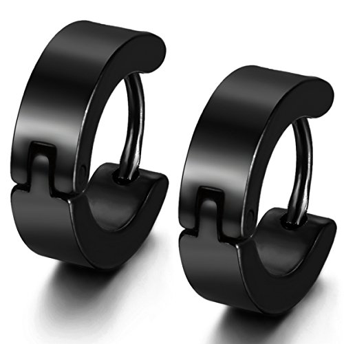 Flongo Edelstahl Gestüt Stecker Creolen Huggie Ohrringe Ohrstecker Ohrhänger Silber Schwarz Gold Golden Klassiker Charm Charme Elegant Herren Damen Schwarz