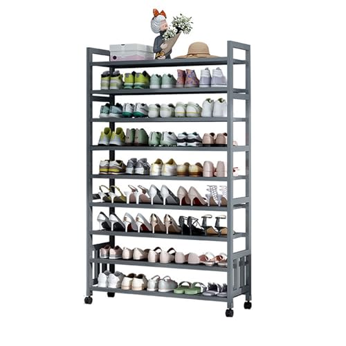 9-stöckiges Bambus-Schuhregal mit Rollen schmal hoher platzsparender Schuh für Eingangsbereich Wohnzimmer Schlafzimmer stilvoll und funktional Farbe B Größe 70 cm