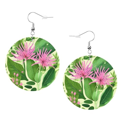 Pinke Lederohrringe mit Blumendruck für Frauen bunte baumelnde Creolen perfektes Accessoire für Kostümpartys Einheitsgröße Leder kein Edelstein Einheitsgröße Leder kein Edelstein