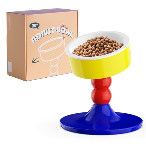 MIU PET Erhöhter Futternapf aus Keramik mit Ständer 3-fach höhenverstellbar erhöhter Hundenapf Ständer für kleine Hunde und Katzen verstellbar auf 11 9 cm 15 2 cm 18 5 cm Rot und Blau