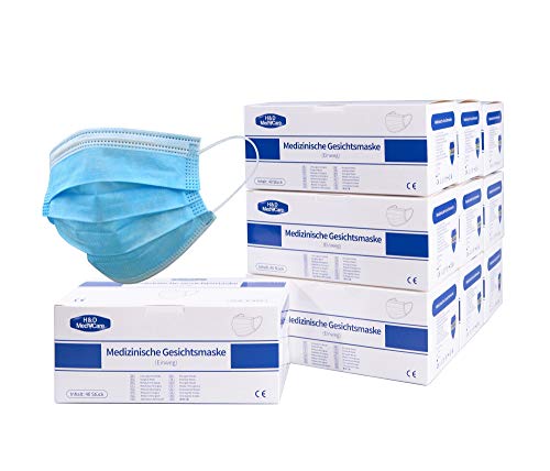 H D MedeCare LTMS160 Mundschutz Atemschutzmaske Einweg Maske Gesichtsmaske 3-lagig blau 160er PackTyp EN14693 IIR