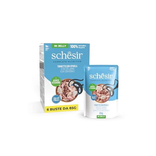 Schesir Thunfisch mit Rand in Gelatine komplettes Nassfutter für Katzen im Beutel 100% natürliche Inhaltsstoffe tierversuchsfrei 6 x 85 g