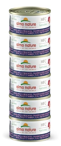 Almo Nature HFC Natural Megapack Nassnahrung für Katzen - Thunfisch Huhn und Schinken 6 Dosen x 70g