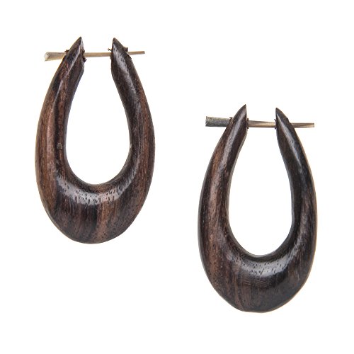 81stgeneration Paar Große Ovale Creolen aus Holz für Damen 4 Cm Handgefertigte Birnenförmige Creolen aus Bio-holz in Braun Erdige Tribal Festival Ohrringe Natürlicher Boho-strandschmuck