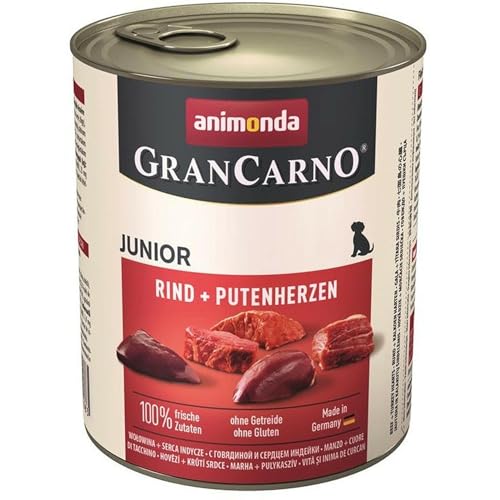 animonda GranCarno Hundefutter Junior Nassfutter für Hunde im Wachstum Rind Putenherzen 6 x 800 g