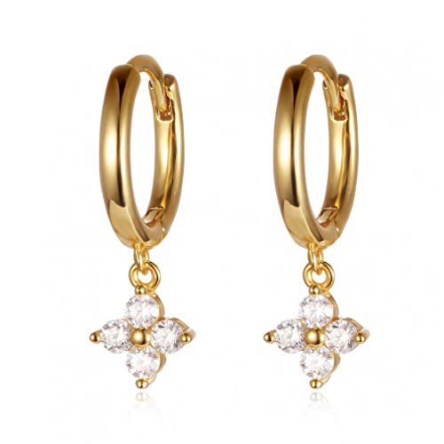 S925 Silber Gold Tropfen Creolen für Frauen Glänzender Zirkon Vierblättriges Kleeblatt Ohrringe Damen Party Hochzeitsgeschenke