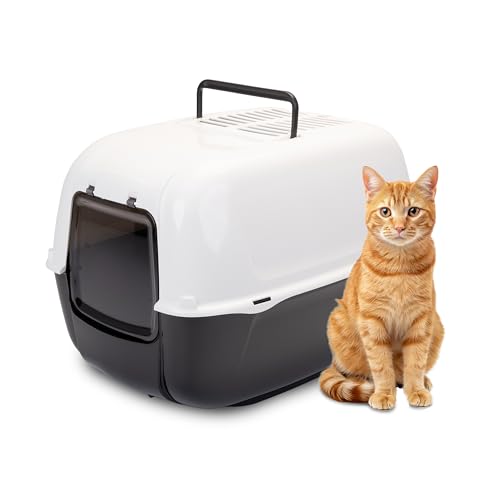 FERPLAST - Katzentoilette - Katzenklo mit Deckel - Schwingtür - Aktivkohlefilter zur Geruchsneutralisierung - Katzenklo Groß - Cat Litter Box - 39 5 X 52 5 x h 38 CM - Prima Toilette SCHWARZ