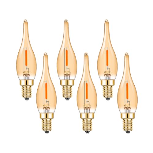 LDCHIUEN E14 0.7W LED Glühbirne Kerze Retro Vintage Filament Lampe kerzenlampen C22 7 Watt 2200K Ultra Warm 50 lumen Kandelaber Kronleuchter Salzlampe Nachtlicht 220V-240V 6er-Pack