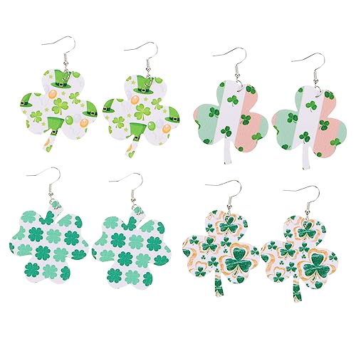 BESPORTBLE 4 Paare Klee Ohrringe Gold Trendy Vierblättrige Ohrringe Kleeblatt-creolen Accessoires Zum St. Patty s Day Accessoires Für Irische Festivals Tropfenohrringe Leder