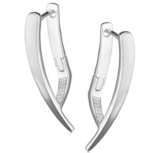 Vinani Damen Ohrringe 925 Silber - Klapp-Creolen Ohrring Set für Frauen aus 925 Sterling Silber abstrakt mattiert glänzend CQU