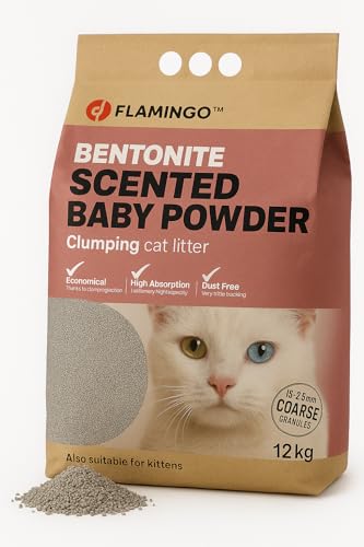 Flamingo Klumpstreu Babypuderduft 12L 12KG für 10 Wochen Herkunft Europa mit großer Körnung auch für Kätzchen Ideal für 1 oder mehrere Katzen