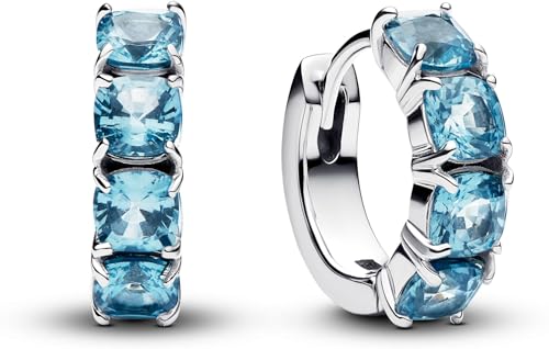 Pandora Timeless Hellblaue Creolen-Ohrringe aus Sterling Silber mit aquamarinblauen künstlichen Kristallen 293851C01