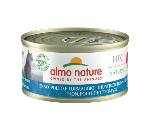 Almo Nature HFC Natural Katzenfutter nass - Thunfisch Huhn und Käse 24er Pack 24 x 70g