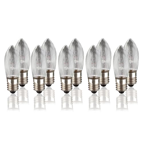 hellum LED Ersatz-Kerzen für Schwibbogen 10 Stück 8-55V 0 5W Riffelkerze für Weihnachtsbaum Kerzen Lichterketten innen mit 4-30 Brennstellen Birnen für Lichterbogen E10 8-55V 0 5W 14Lumen 151350