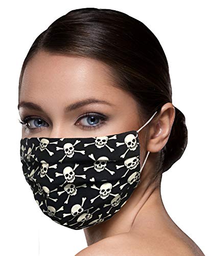 Unisex schwarze Stoffmasken Mundschutz Maske Stoff 100% Baumwolle Mund Nasen Schutzmaske mit Motiv Mund und Nasenschutz Maske waschbar TOTENKOPF lustig