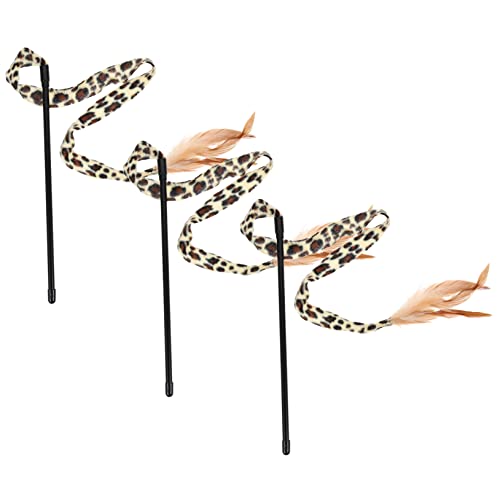 YARNOW 3stücke Interaktives Katzenspielzeug Handgehaltener Katzenangel Interessantes Katzen Spielzeug Katzen Teaser Angel Katzenspielzeug Mit Leopard Druck