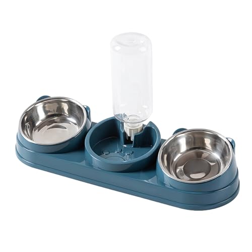 Katzennapf 3-in-1 Katze Futternapf Und Wassernapf Set Edelstahl Rutschfester Wasserspender für Indoor Outdoor Haushalt Kleintierfütterung Kitten Welpe Hase