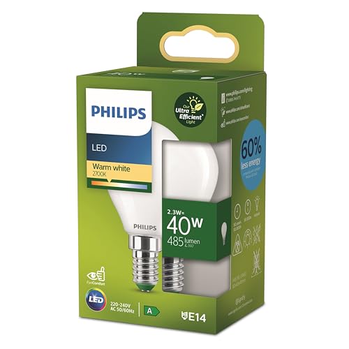 Philips LED-Glühbirne klassisch UltraEfficient 40W 485Lm P45 E14 2700K mattes Glas Klar