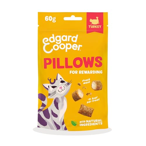 Edgard Cooper natürliche Katzensnacks Pillows mit Truthahn 1 x 60 g Beutel hypoallergen mit frischem Fleisch getreidefrei weniger als 2 kcal pro Snack natürliche Zutaten ohne Zuckerzusatz.