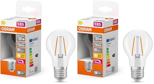 Osram LED-Lampe Superstar A25 Kolbenform Filament dimmbar 2700 K warmweiß 1 8 W E27 klar 250 lm 15.000h für Decken- und Stehleuchten Packung mit 2
