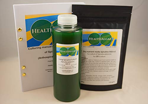 HealthAlgae Live Spirulina platensis 500 ml 10 L Dry Spirulina Grow Medium SSD1 2 - Algenkultur Dünger 500 ml 10 l