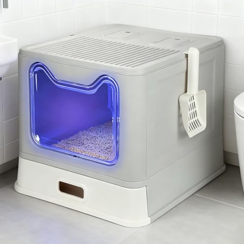 XXL Katzentoilette aus Edelstahl Katzentoilette für große Katzen doppelter Eingang hohe Seite auslaufsicher mit Deckel Schaufel 1 Aktivkohle selbstreinigende Katzentoilette