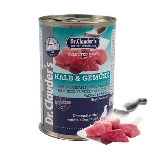 DR.CLAUDER S - Selected Meat Prebiotic Nassfutter in Lebensmittelqualität mit Inulin für eine gesunde Darmflora bei ausgewachsenen Hunden. Alleinfutter in der Dose 400g Kalb Gemüse