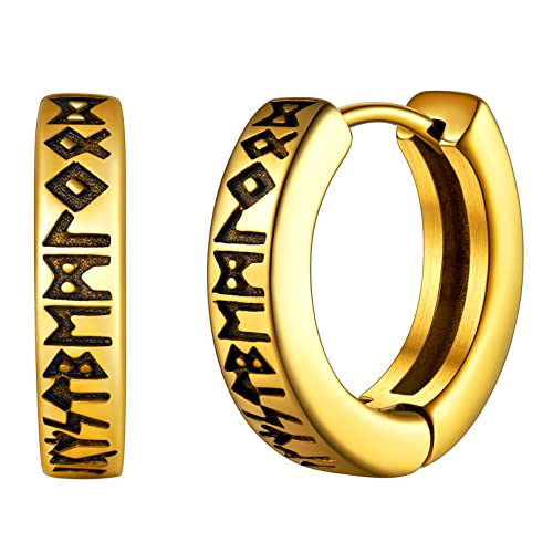 FaithHeart goldener Kreolen Ohrstecker für Jungen Nordischer Viking Rune Ohrstecker Wikinger Schmuck Rune Ohrstecker für Papa Freunden Model