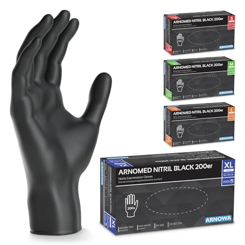 200x ARNOMED Einweghandschuhe Schwarz Einmalhandschuhe Nitrilhandschuhe puderfrei latexfrei Gummihandschuhe Nitril Einmalhandschuhe S M L