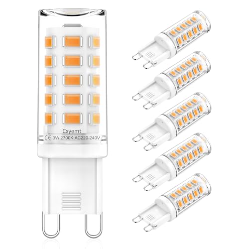 Cxyemt G9 LED Lampen Warmweiß 2700K 3W Ersetzt 40W 50W Halogenlampen Leuchtmittel G9 LED Glühbirne Energiesparlampe Nicht Dimmbar 500LM AC 230V 360 Abstrahlwinkel Kein Flickern 5er Pack