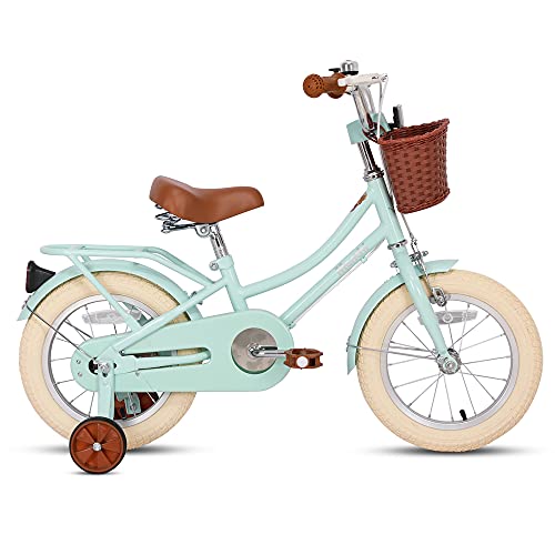 STITCH MANCHI 16 Zoll Kinderfahrrad mit Korb Stabilisatoren für 4 5 6 7 Jahre alte Mädchen Jungen Mintgrün...