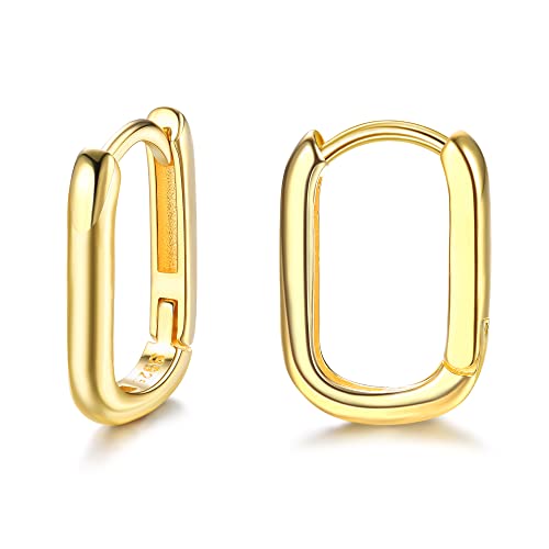 ORAZIO Creolen Ohrring für Damen Hypoallergene Silber 925 Huggie Creolen Ohrring 18 Karat Vergoldete Ovale Creolen Eckig U-förmige Huggie Ohrringe ür Damen Frauen