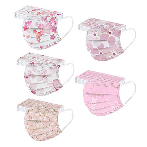 Qersh 50 Stück Erwachsene für Masken für Mundschutz Einweg 3-lagig Cartoon Druck Motiv Bunt Tücher Multifunktionstuch Bandana Atmungsaktiv Mund-Tuch B06 Farbig