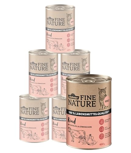 Dehner Fine Nature Katzenfutter Nassfutter getreidefrei für ausgewachsene Katzen Rind 6 x 400 g Dose 2.4 kg