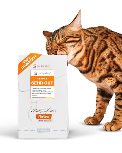 Lucky Kitty Premium Katzensnacks I 1x4 Filet Sticks I Leckerli für Katzen 100% Filet im Fleischanteil I Saftig nährstoffreich ohne Getreide Zucker I Artgerechte Katzensticks 4 x 22g Thunfisch
