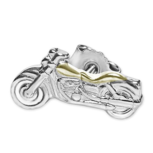 CLEVER SCHMUCK Silberner einzelner sehr kleiner Single Ohrstecker Mini Motorrad 8 x 4 mm teilvergoldet glänzend bicolor STERLING SILBER 925 1 Stück