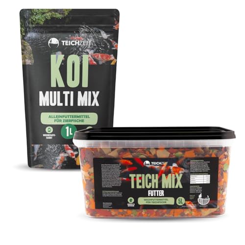 Teich Color Mix Set Fischfutter Set für gesunde und farbintensive Teichfische und 1x Teichzeit Multi Mix 1x Teichzeit Teichmix