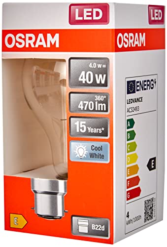 OSRAM LED Star klare Filament LED Lampe B22d Sockel Kaltweiß 4000K Birnenform Ertsatz für herkömmliche 40W-Glühbirnen 6er-Pack