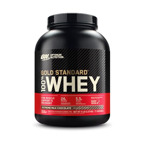 Optimum Nutrition ON Gold Standard Whey Protein Pulver Eiweißpulver zum Muskelaufbau natürlich enthaltene BCAA und Glutamin Extreme Milk Chocolate 71 Portionen 2.27kg Verpackung kann Variieren