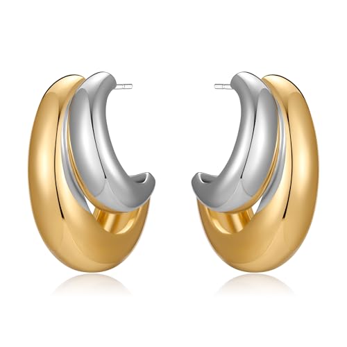 LILIE WHITE Ohrringe für Damen Elegante Bicolor Ohrstecker für Damen Zeitlose Ohrringe in Gold und Silber Edler Schmuck für jeden Anlass