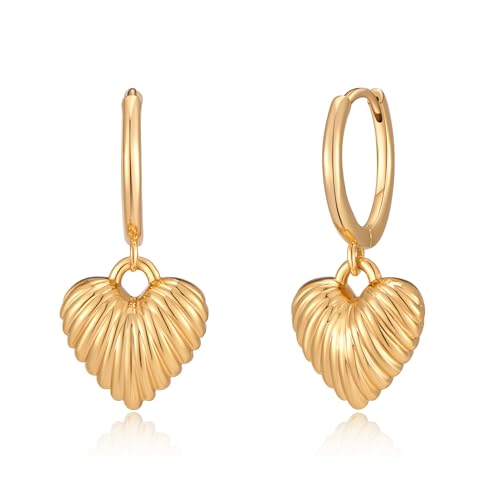 LILIE WHITE Ohrringe für Damen Goldene Herz-Ohrringe für Damen Elegante Creolen mit Herz-Anhänger Zeitloser Schmuck für den Alltag und besondere Anlässe