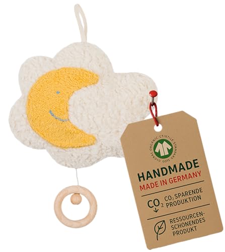 Efie Bio-Spieluhr Mond auf Wolke 100 % Baumwolle kbA Schurwollfüllung GOTS-zertifiziert handgefertigt in Deutschland - Melodie Sandmann lieber Sandmann