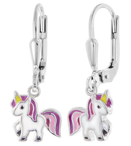 trendor Kinder-Ohrringe Silber 925 Einhorn Ohrhänger zauberhafter Ohrschmuck für Mädchen elegante Geschenkidee 68349