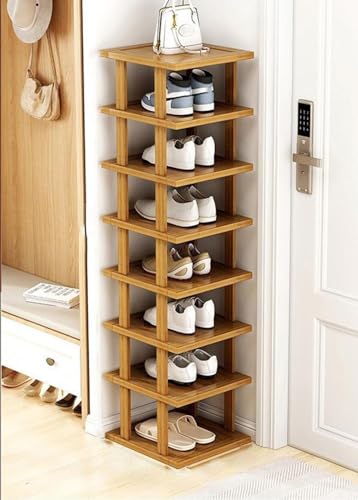 Schmales Schuhregal aus Bambus stapelbar für Flur Schlafzimmer und Eingangsbereich platzsparender Schuhschrank einfache Installation großes Volumen Stauraum 26 cm 8 Ebenen