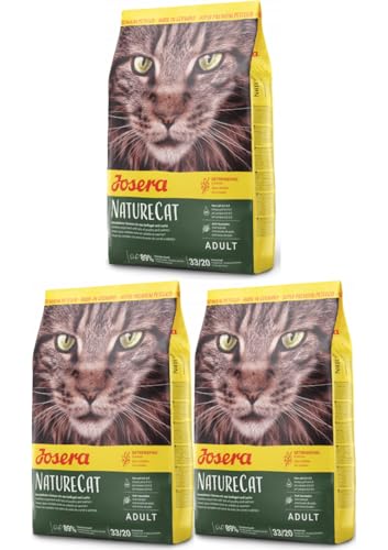 Josera NatureCat 3 x 400 g getreidefreies Katzenfutter mit Geflügel- und Lachsprotein Super Premium Trockenfutter für ausgewachsene Katzen 3er Pack